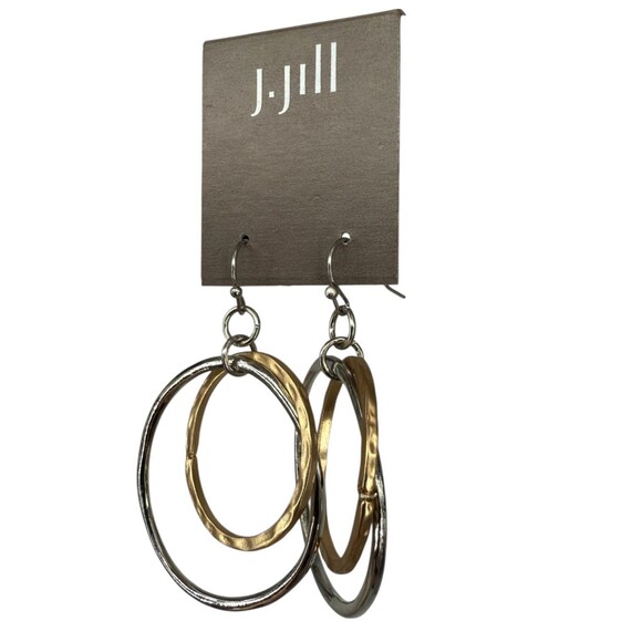 J. Jill Double Hoop Dangle Earrings Hammered Gold Silver Tone Mixed Metal Boho - Picture 5 of 11